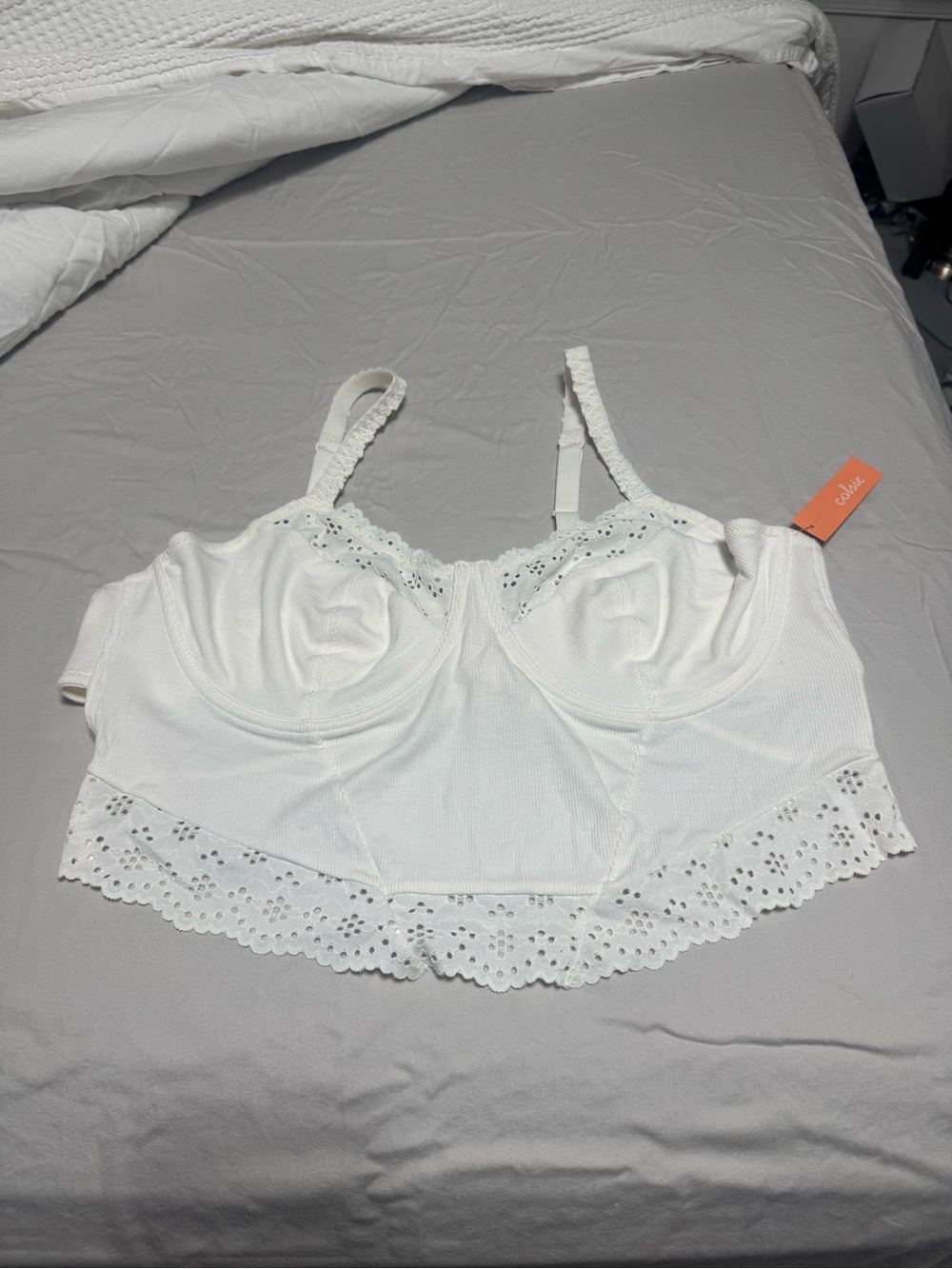 White Lace-Trim Corset Bra Top